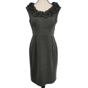 London Times Sleeveless Scoop 3D Ruffled Neck Midi Grey Dress - Sz 10